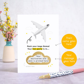 Personalised Aeroplane Hen Party Scratch Card, 4 of 9