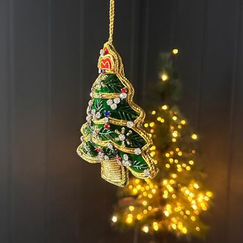 Hand Embellished Green Christmas Tree Decoration, 2 of 2
