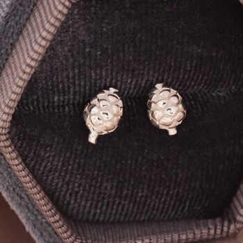 Pine Cone Stud Earrings In Sterling Silver, 6 of 12