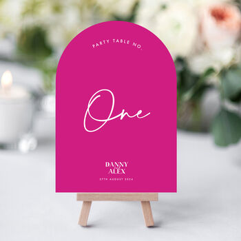 Pink Curved Welcome Sign, Modern Bright Wedding, 6 of 7
