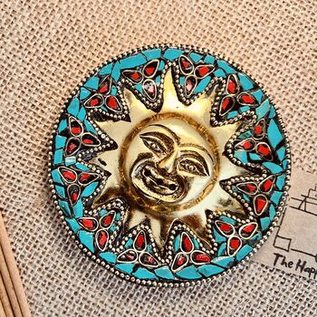 Smiling Gold Sun Incense Stick Holder Ash Catcher, 11 of 12
