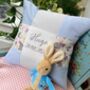 Personalised Blue And Grey Bunny Name Cushion, thumbnail 4 of 6