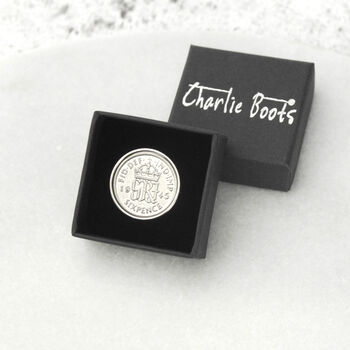Personalised 80th Birthday Sixpence Tie Or Brooch Pin, 3 of 6