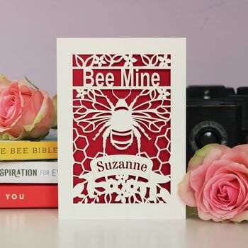 Personalised Papercut Bee Mine Valentines Card, 5 of 6