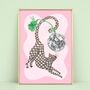 Checkerboard Cat And Disco Ball Art Print, thumbnail 3 of 3