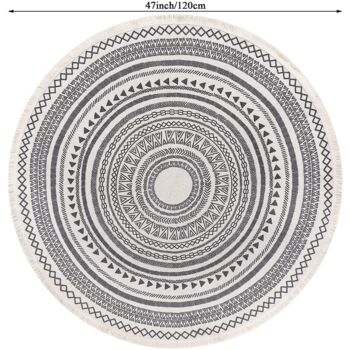 Cotton Round Rug Grey Area Rug With Tassels, 5 of 10