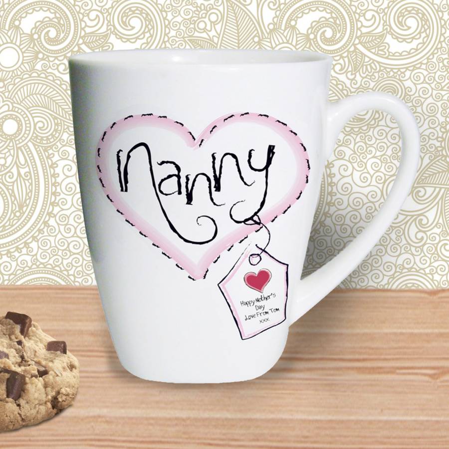 Nanny heart personalised mug by chalk and cheese candles and wax melts