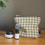 Sea Green Check Linen Makeup Bag, thumbnail 1 of 3