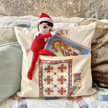 Personalised Christmas Elf Bedtime Reading Cushion, 4 of 12