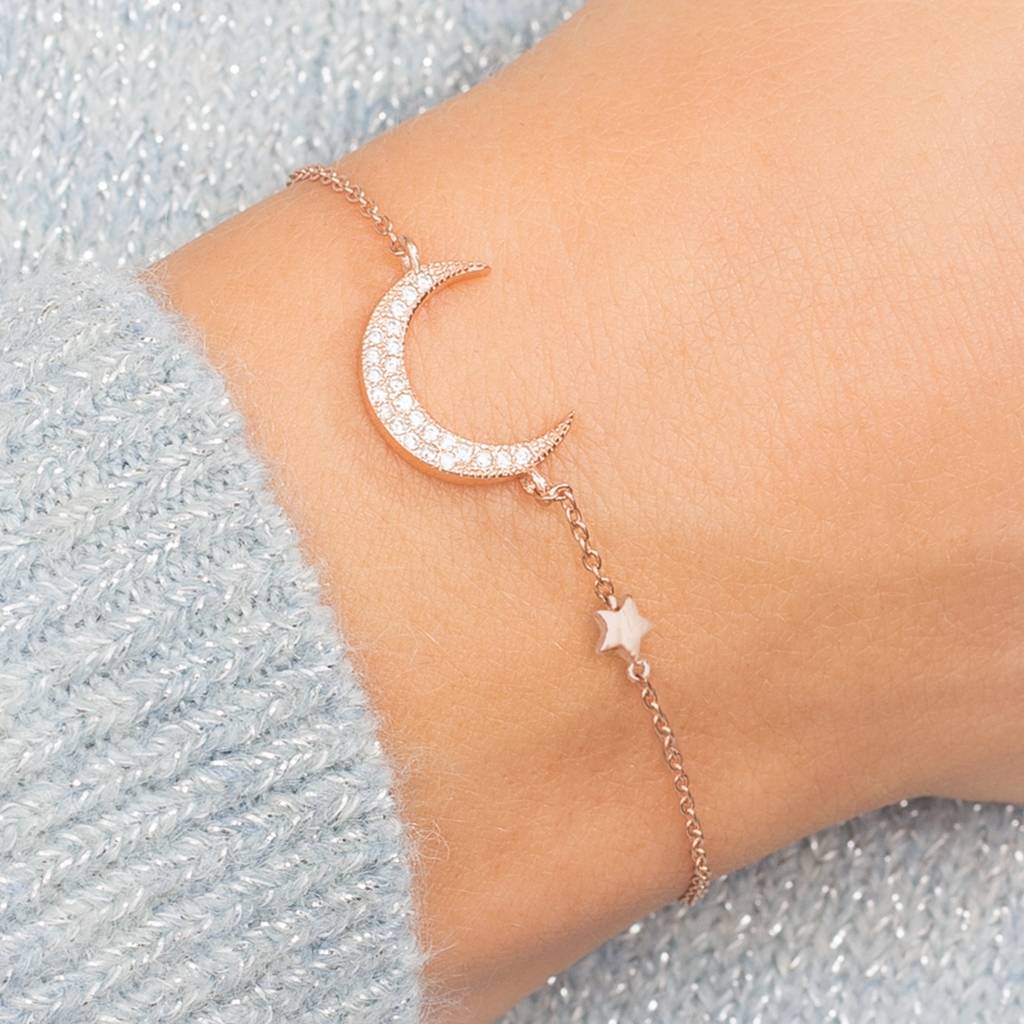 Personalised Sterling Crystal Moon And Star Bracelet By Bloom Boutique ...