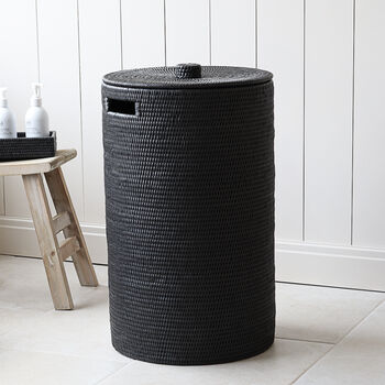 Marbury Black Round Rattan Laundry Basket, 3 of 4