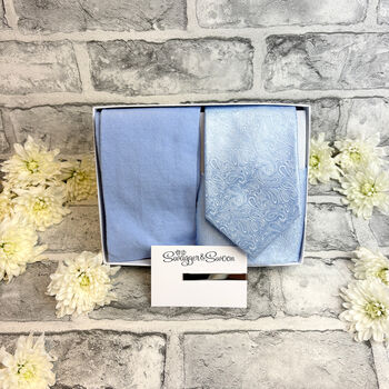 Cloudy Blue Paisley Wedding Tie Set, 2 of 6