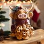 Handmade Winter Highland Cow Large Sculpture Ornament, thumbnail 1 of 4