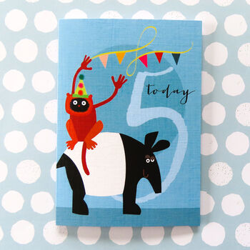 Tapir And Lemur 5th Birthday Card, 3 of 4