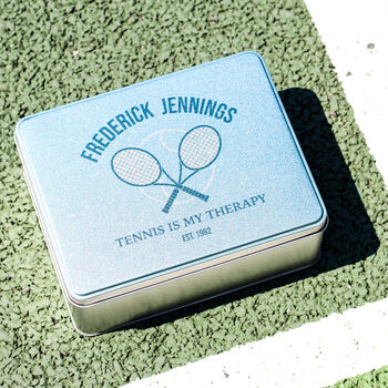 Personalised Tennis Tin Crossed Rackets And Sweat Bands, 3 of 6