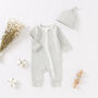 Organic Cotton Striped Zip Sleepsuit And Hat Set, thumbnail 2 of 3