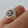 Personalised Number Oval Silver Signet Ring, thumbnail 3 of 5