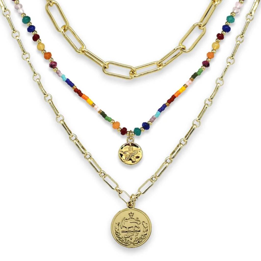 Multi Coloured Gold Plated Bead Necklace By Boho Betty