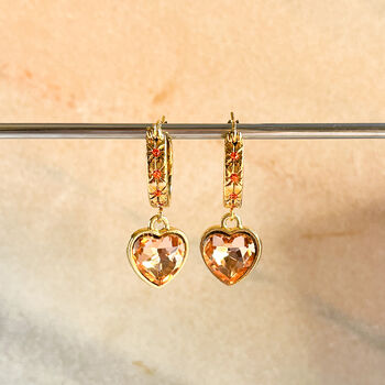 Crystal Heart Drop Earrings With Stone Set Hoops, 2 of 3