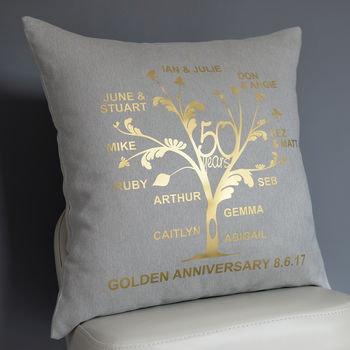 Metallic Golden Anniversary Family Tree Cushion, 3 of 12
