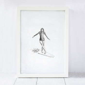 Monochrome Surf Girl Art Print, 2 of 4