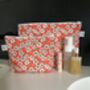 Pink Strawberry Flowers Cotton Linen Mix Makeup Bag, thumbnail 2 of 5
