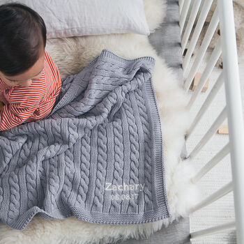 New Baby Boy Luxury Cotton Knitted Cable Blanket, 12 of 12