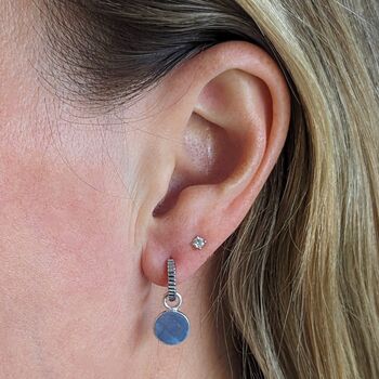 Circle Blue Opal October Birthstone Earrings, Silver, 2 of 5