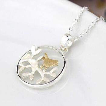 Silver Plated Leaf And Golden Bird Necklace, 3 of 5