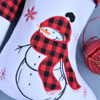 Personalised White Tartan Stocking With Snowman, 3 of 5
