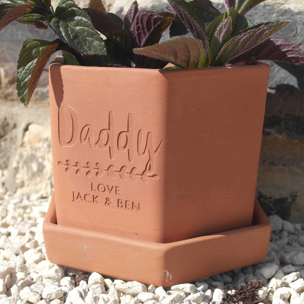 personalised hexagonal herb pot and tray by letterfest