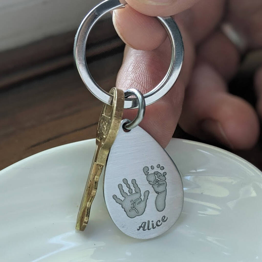 Image of Personalised Hand And Footprint Dewdrop Keyring
