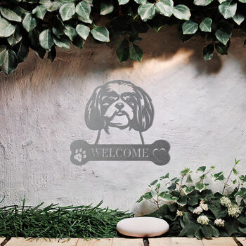 Personalised Shih Tzu Welcome Metal Wall Art Sign For Home And Garden Decor, 6 of 11