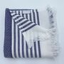 Leros Striped Peshtemal Towel Marine Blue, thumbnail 10 of 12