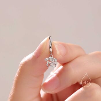 Sterling Silver Eye Of Horus Huggie Hoop Earrings, 5 of 10