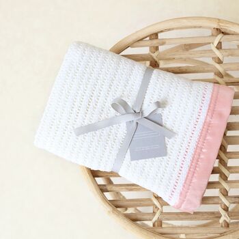 Luxury 100% Organic Baby Blanket White And Pink, 2 of 4