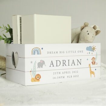Personalised Safari Animals White Wooden Crate, 2 of 4