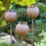 Three Rusty Metal Poppy Seedhead Garden Ornament Stakes, thumbnail 1 of 4