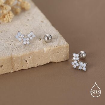 Opal Colour Cz Hydrangea Bouquet 18 G Screw Back Earrings In Sterling Silver, 7 of 11