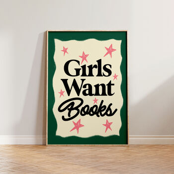 Girls Want Books Reading Book Wall Art Print, 7 of 9