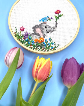 Elephant And Flowers Cross Stitch Kit, 2 of 8