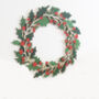 Hand Painted Holly And Red Berry Wooden Christmas Wreath, thumbnail 3 of 4