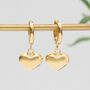 18ct Gold Vermeil Or Silver Huggie Hoop Heart Earrings, thumbnail 1 of 8