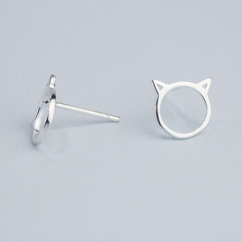 Sterling Silver Cat Head Stud Earrings, 3 of 5