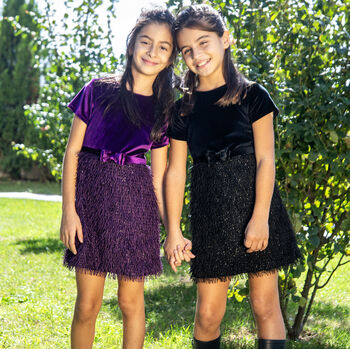 Alessia Girls Velvet Dress With Matching Hair Clip, 2 of 3