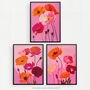 Set Three Wall Art Prints Poppy Flowers Pink Orange, thumbnail 5 of 7