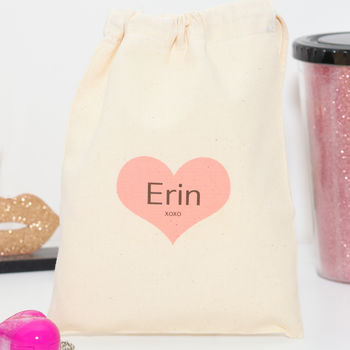 Personalised Loveheart Cotton Drawstring Gift Bag, 2 of 2