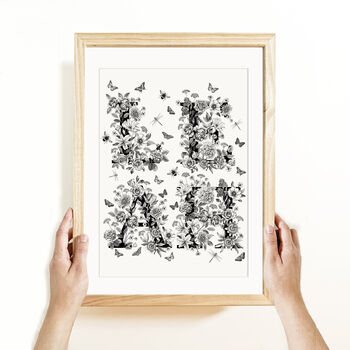 Personalised Monochrome Floral Name Print, 4 of 4