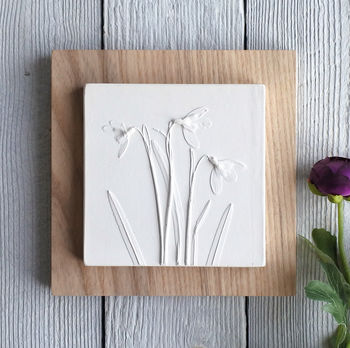 Snowdrops Plaster Cast Plaque Mounted On Wood, 6 of 12