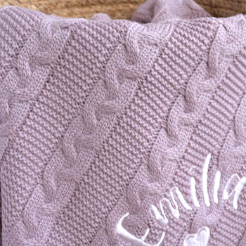 Personalised Dusty Pink Knitted Baby Blanket, 2 of 8